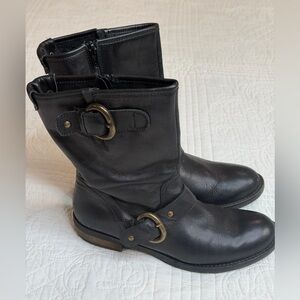 Sundance Black Leather Harness Moto Boho Pull On Boots Sz 37 US 6.5-7